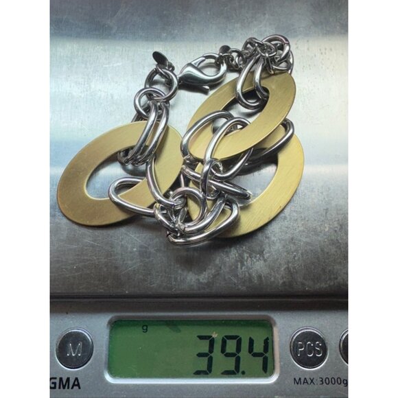 Estate Bold Gold & Silver Tone Link Fashion Bracelet 9" 39.4g Statement Jewelry - Picture 6 of 6